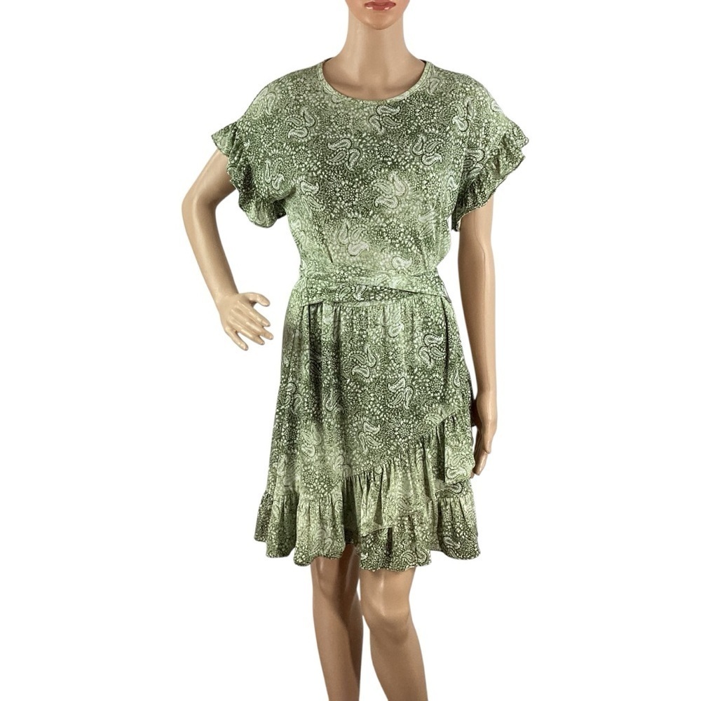 MICHAEL Michael Kors Green Paisley Ruffle Hem Dress Size S